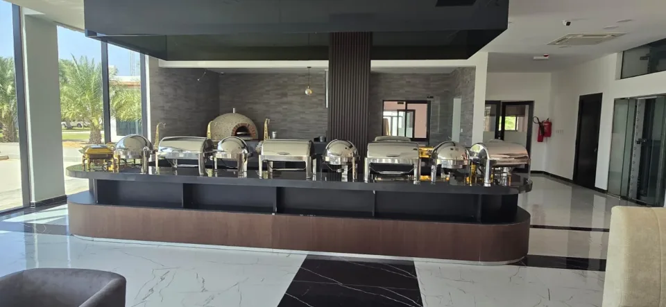 The buffet and wood-fired oven